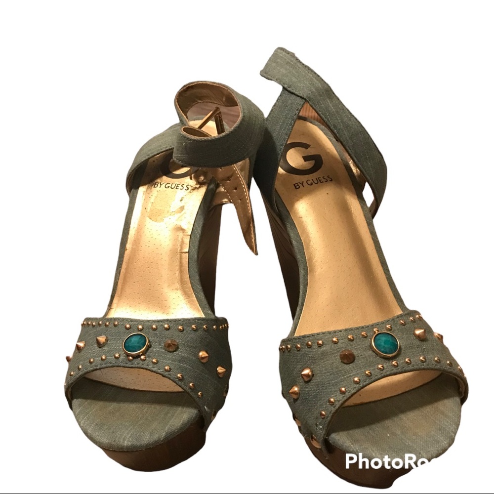G by guess size 7-1/2 womens blue heel sandals